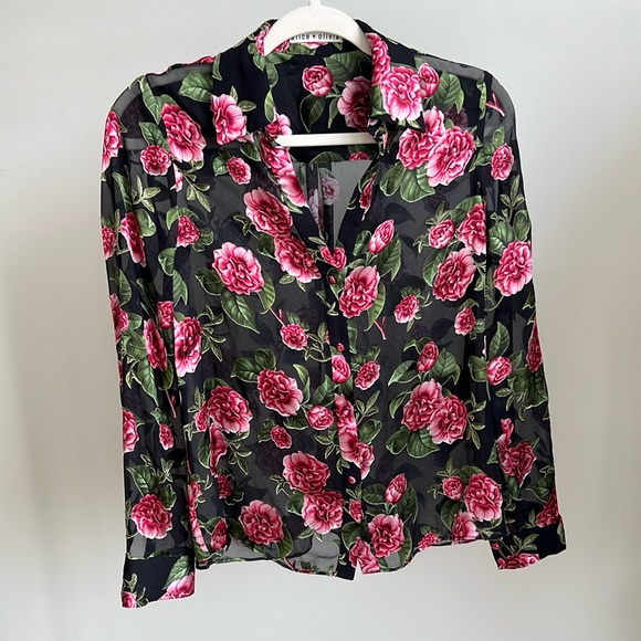 Alice + Olivia Tops - Alice + Olivia Black Sheer Floral Blouse
